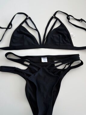 Strappy Black Triangle Bikini Set